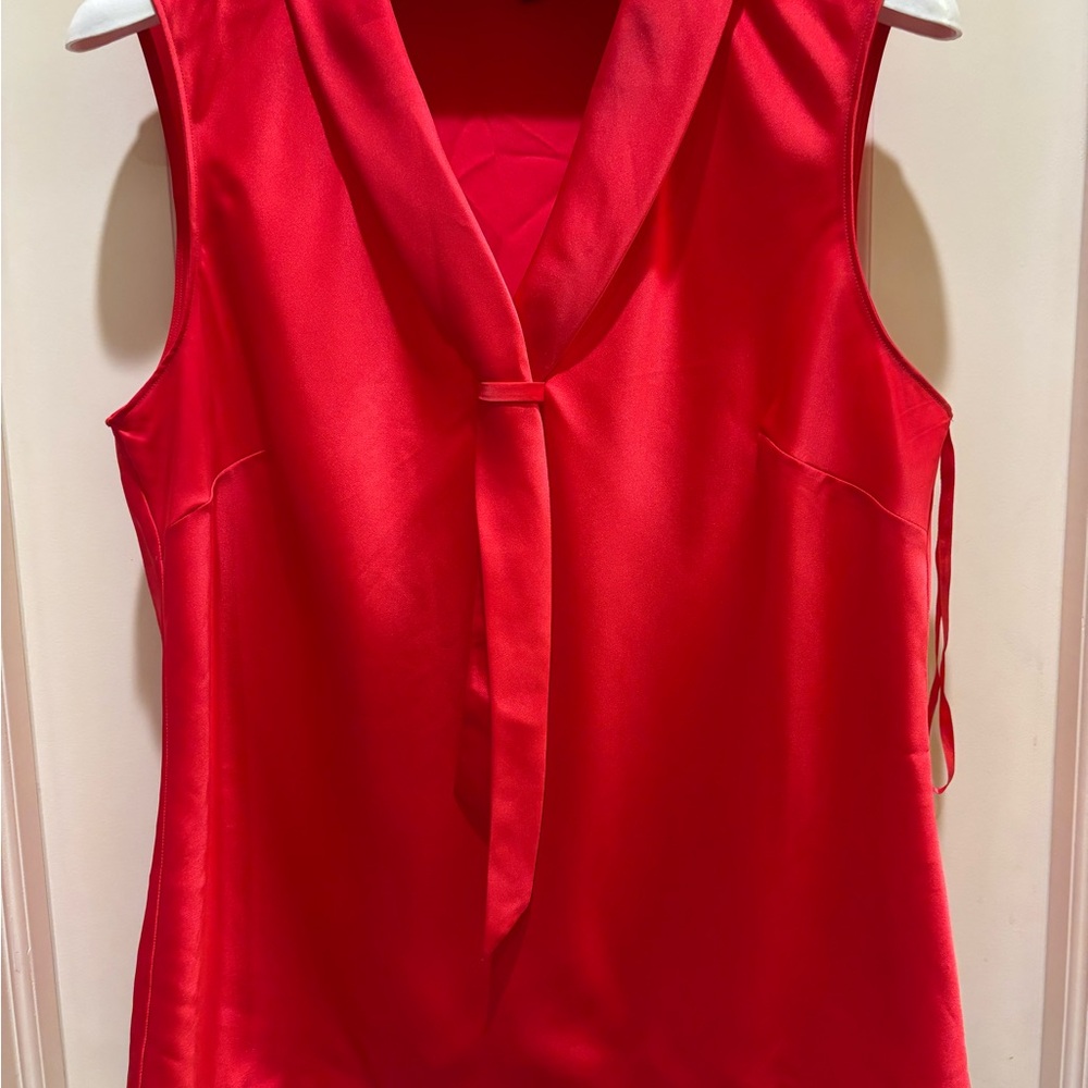 Chic Red Satin Sleeveless Blouse